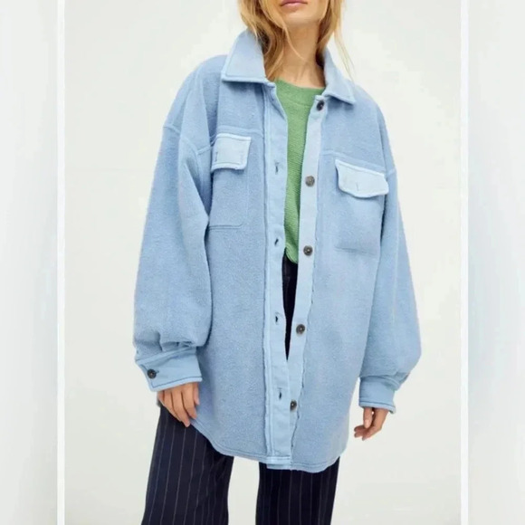Free People Jackets & Blazers - Free People Light Blue Oversized Jacket